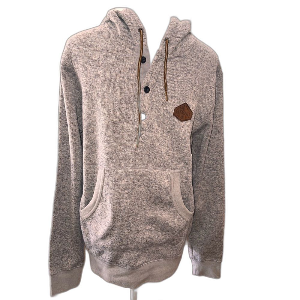 Element Highland Henley Hoodie Gray Tight-Knit Exterior + Brushed Fleece Inside